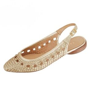 NIB Talbots Edna Woven Women’s sz 11 Gold Metallic Nappa Sling Back Flats